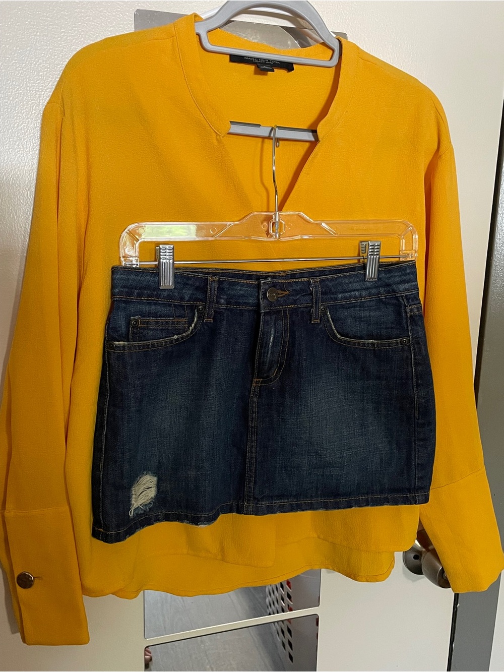 Marc New York size S Mustard Top/Womens Lux Mini Jean skirt size 27 S like new